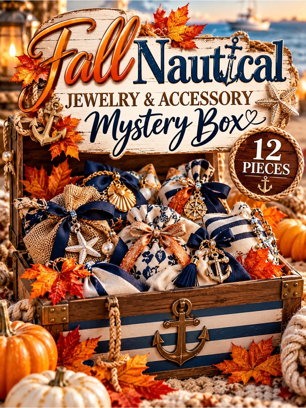 Fall Nautical Jewelry & Accessory Mystery Box 12 Pieces